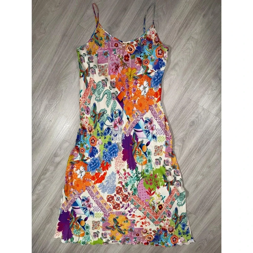 Johnny Was Floral Bird Print Cupra Maxi Slip Dress Multi Color R36124-4 Large - Picture 3 of 11